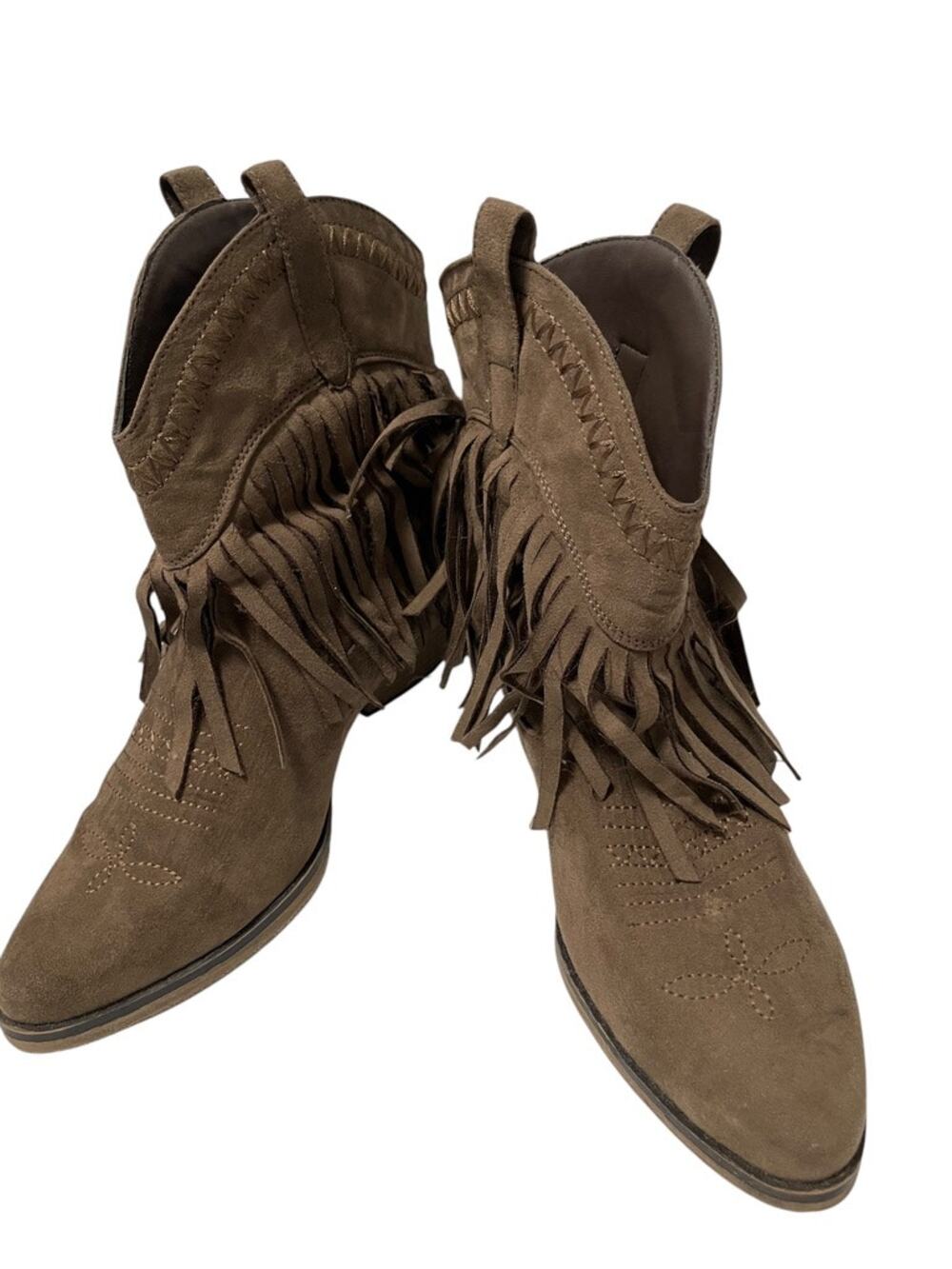 Forever 21 Womens Brown Fringe Faux Leather Ankle Heeled Boots Size 6.5